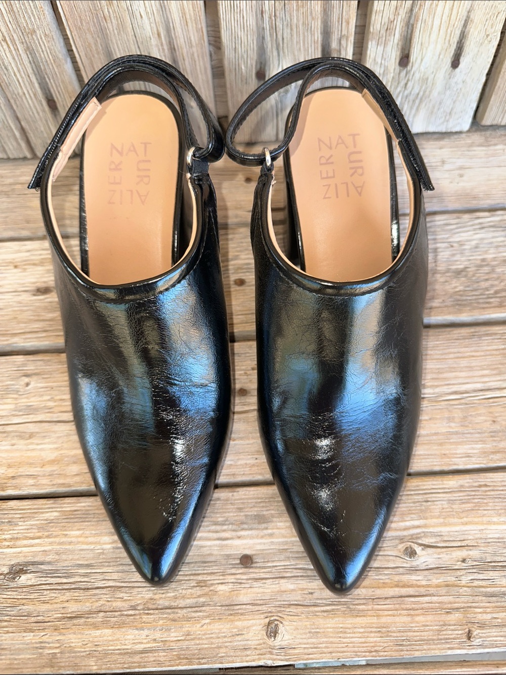 Naturalizer Black Patent Pointed Slingback Mules